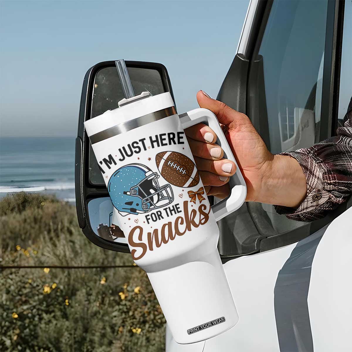 Im Just Here For The Snacks Tumbler With Handle Bow Football Lover TS12 Print Your Wear