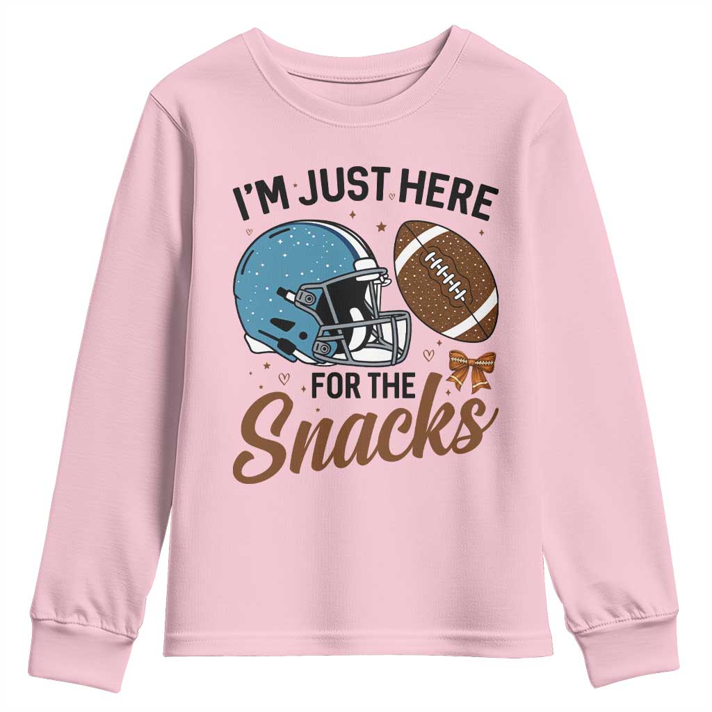 Im Just Here For The Snacks Youth Sweatshirt Bow Football Lover TS12 Light Pink Print Your Wear
