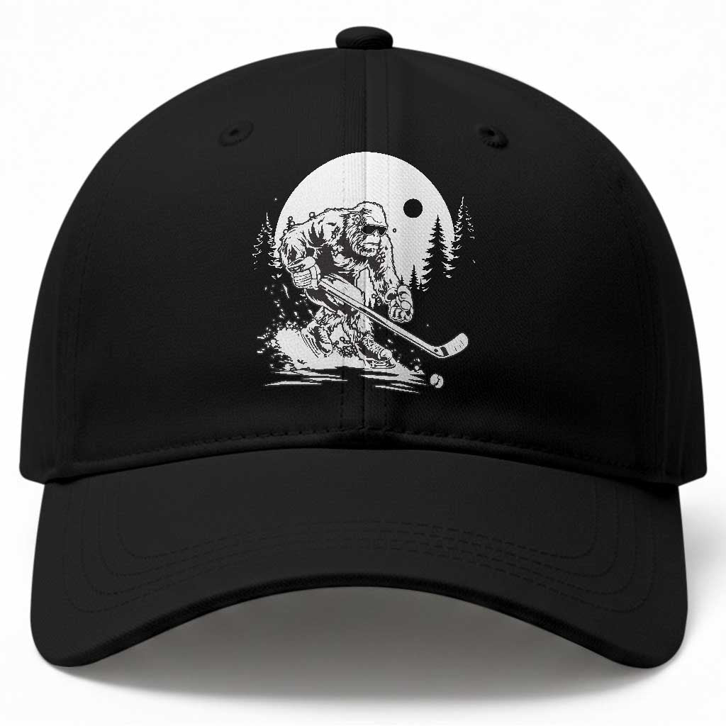 Bigfoot Playing Ice Hockey Baseball Cap Funny Cryptid Sports Gift TS12 Print Your Wear