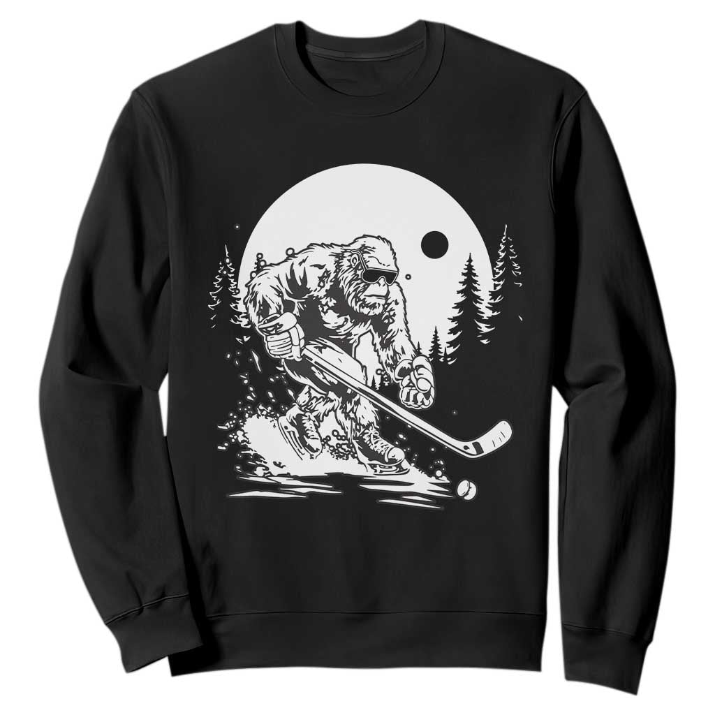 Bigfoot Playing Ice Hockey Sweatshirt Funny Cryptid Sports Gift TS12 Black Print Your Wear