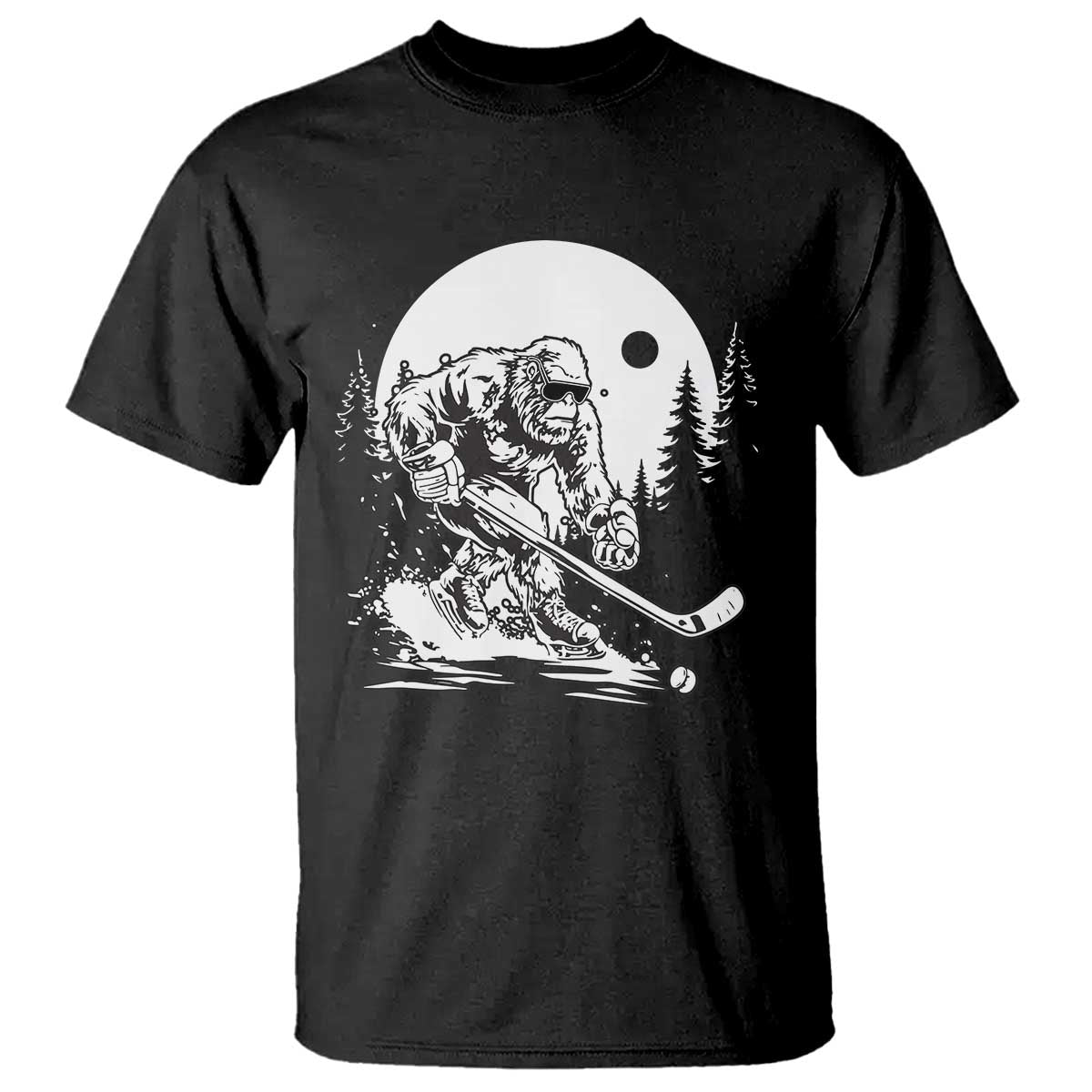Bigfoot Playing Ice Hockey T Shirt Funny Cryptid Sports Gift TS12 Black Print Your Wear
