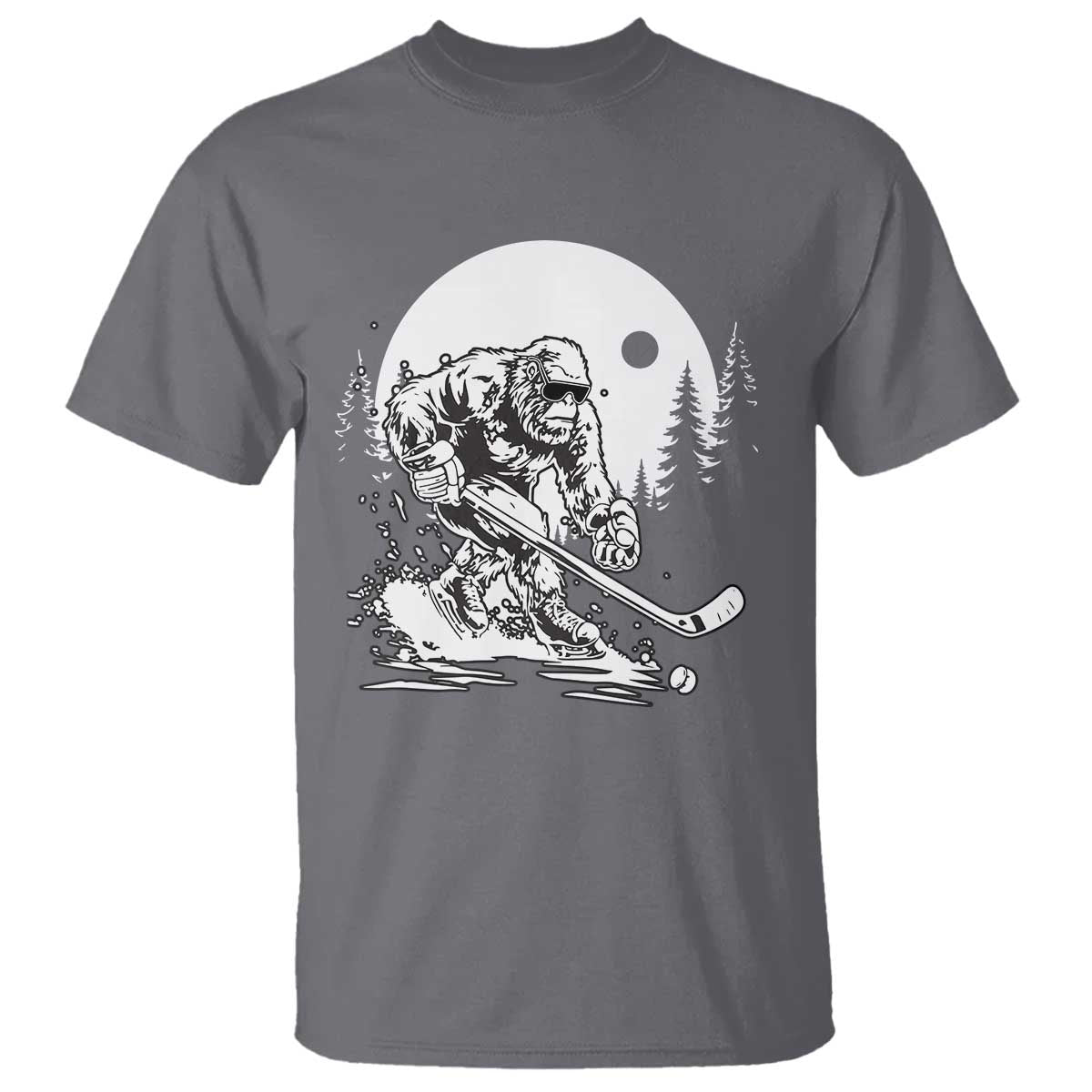 Bigfoot Playing Ice Hockey T Shirt Funny Cryptid Sports Gift TS12 Charcoal Print Your Wear
