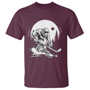 Bigfoot Playing Ice Hockey T Shirt Funny Cryptid Sports Gift TS12 Maroon Print Your Wear