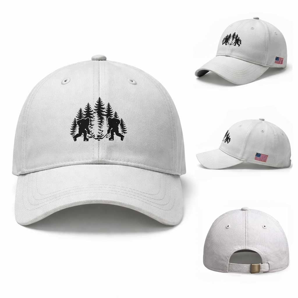 Funny Bigfoot Playing Ice Hockey Baseball Cap Cryptid Lover Gift TS12 Baseball Cap Universal Fit White Print Your Wear
