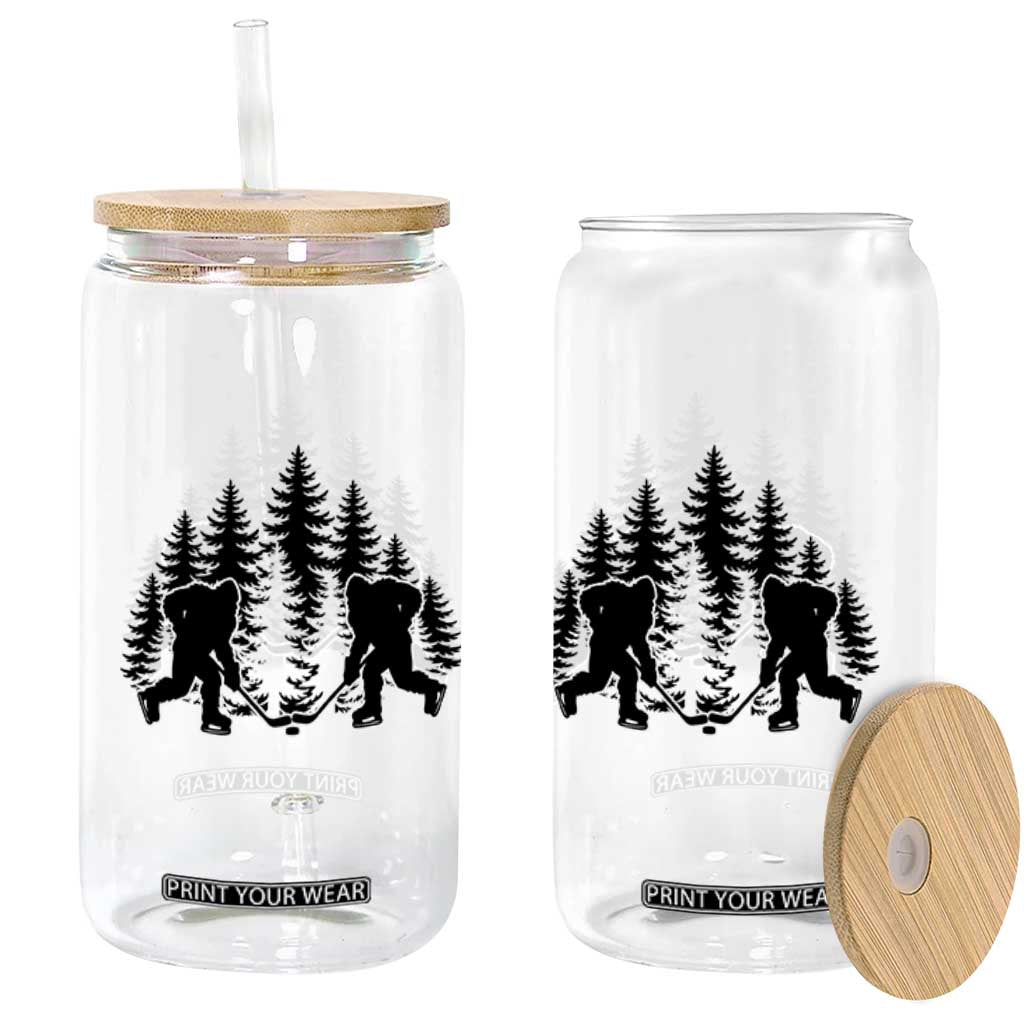 Funny Bigfoot Playing Ice Hockey Glass Can Cryptid Lover Gift TS12 Print Your Wear