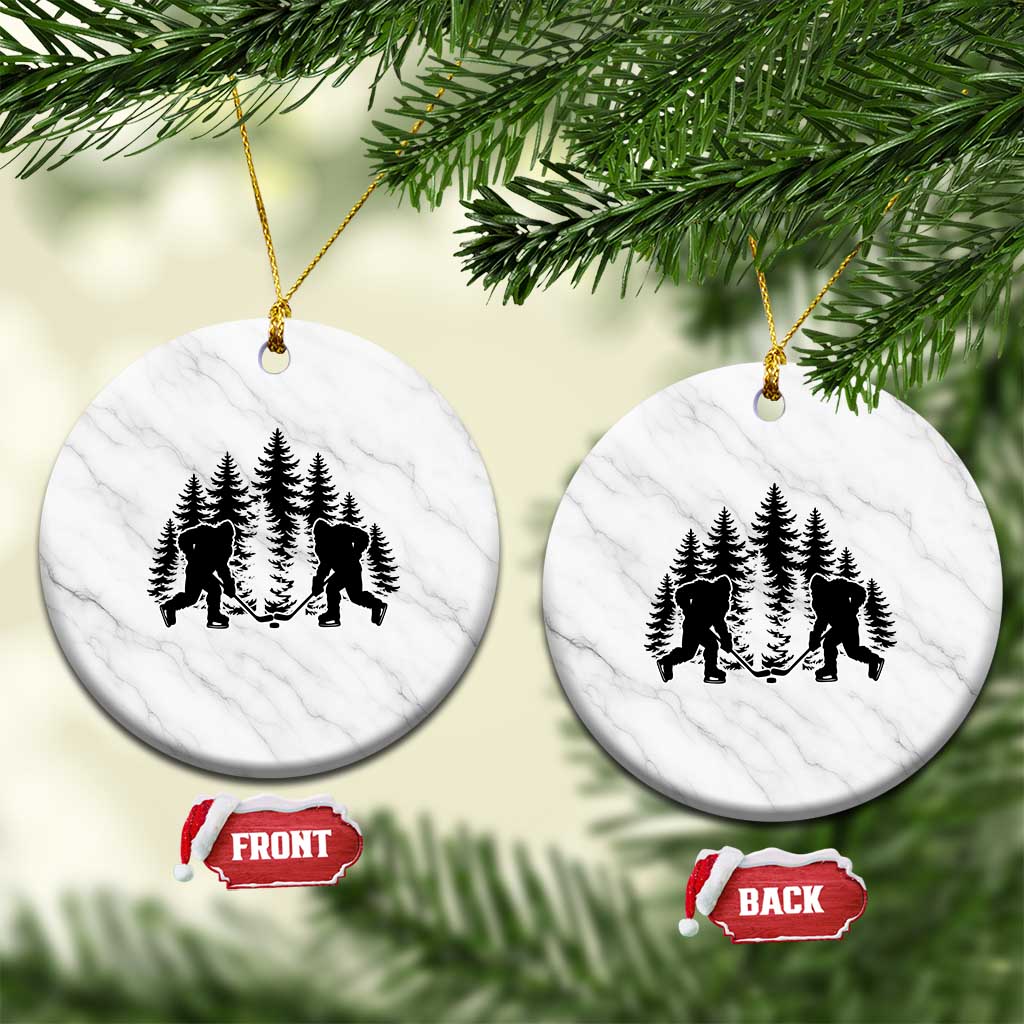 Funny Bigfoot Playing Ice Hockey Ceramic Ornament Cryptid Lover Gift TS12 1pc White Marble Print Your Wear