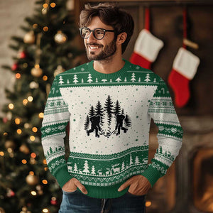 Funny Bigfoot Playing Ice Hockey Ugly Christmas Sweater Cryptid Lover Gift TS12 Beige Green Print Your Wear