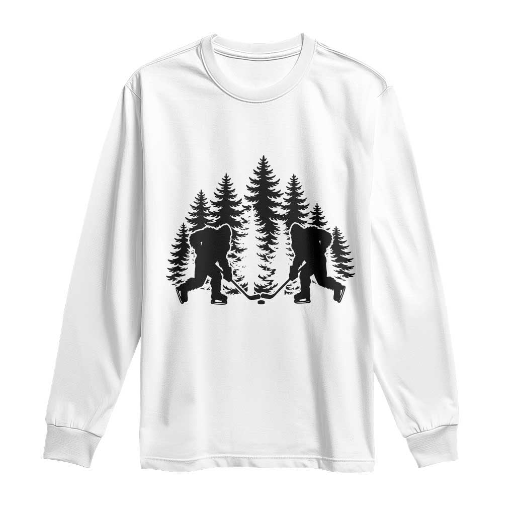 Funny Bigfoot Playing Ice Hockey Long Sleeve Shirt Cryptid Lover Gift TS12 White Print Your Wear