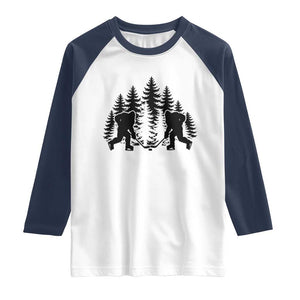 Funny Bigfoot Playing Ice Hockey Raglan Shirt Cryptid Lover Gift TS12 White Navy Print Your Wear