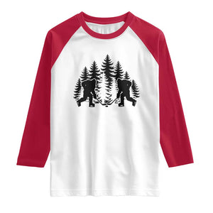 Funny Bigfoot Playing Ice Hockey Raglan Shirt Cryptid Lover Gift TS12 White Red Print Your Wear