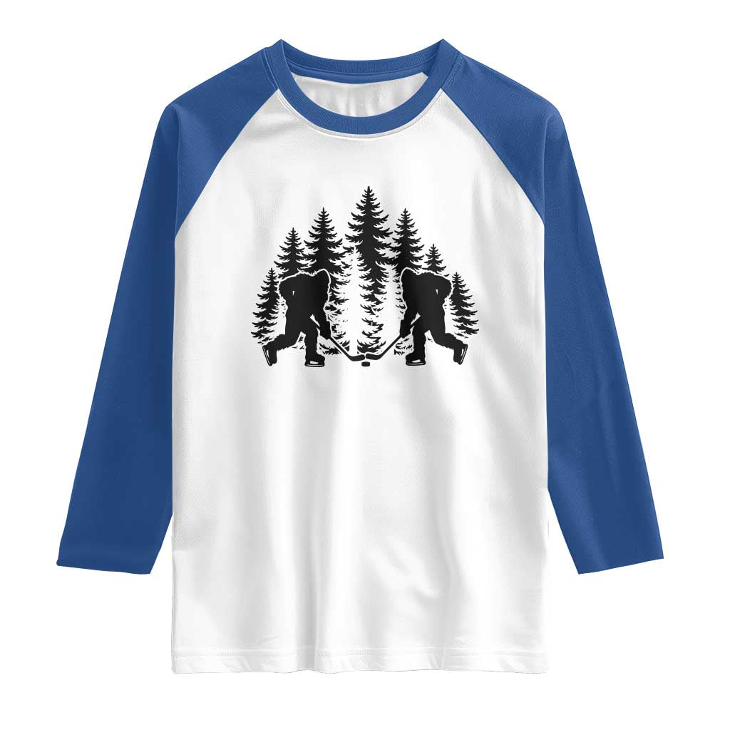 Funny Bigfoot Playing Ice Hockey Raglan Shirt Cryptid Lover Gift TS12 White Royal Print Your Wear