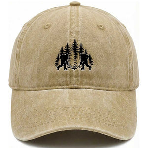 Funny Bigfoot Playing Ice Hockey Washed Cotton Baseball Cap Cryptid Lover Gift TS12 Print Your Wear