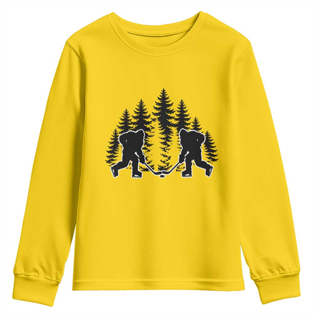 Funny Bigfoot Playing Ice Hockey Youth Sweatshirt Cryptid Lover Gift TS12 Daisy Print Your Wear