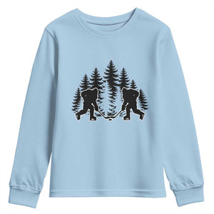 Funny Bigfoot Playing Ice Hockey Youth Sweatshirt Cryptid Lover Gift TS12 Light Blue Print Your Wear