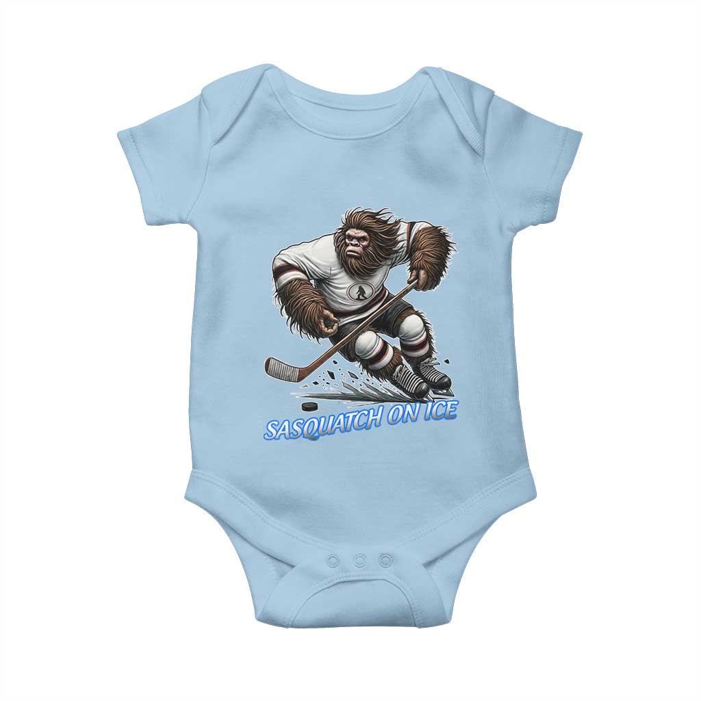 Sasquatch On Ice Baby Onesie Funny Bigfoot Hockey Player Gift TS12 Light Blue Print Your Wear
