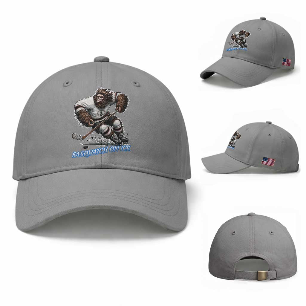 Sasquatch On Ice Baseball Cap Funny Bigfoot Hockey Player Gift TS12 Baseball Cap Universal Fit Sport Gray Print Your Wear
