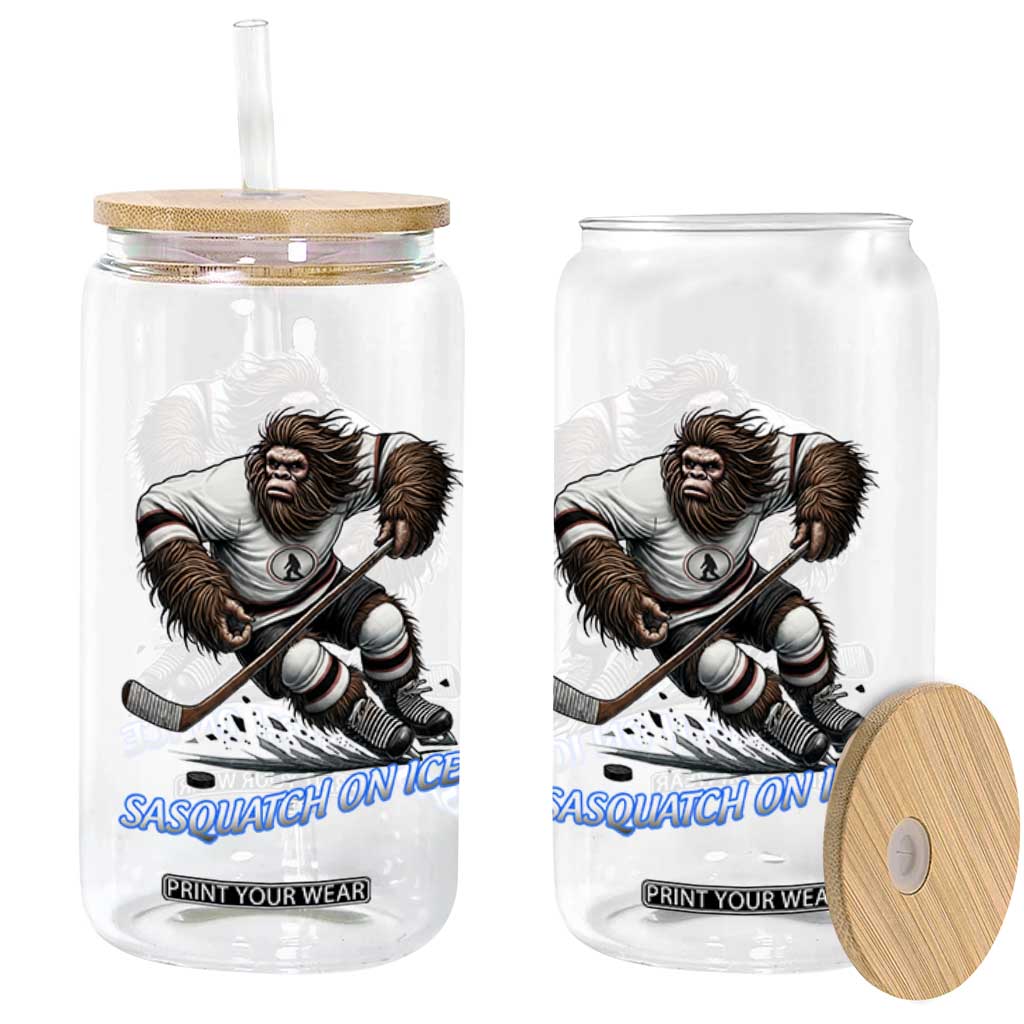Sasquatch On Ice Glass Can Funny Bigfoot Hockey Player Gift TS12 Print Your Wear