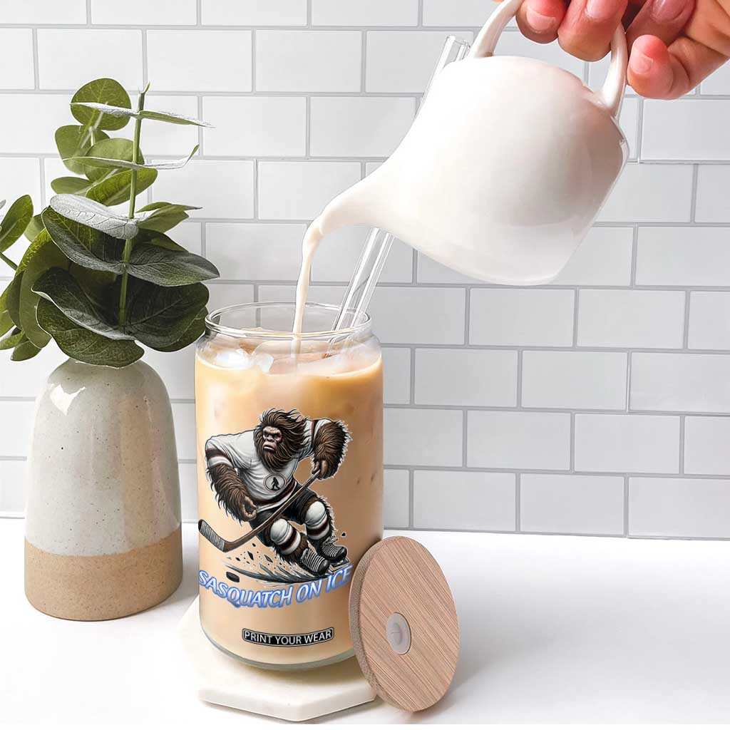 Sasquatch On Ice Glass Can Funny Bigfoot Hockey Player Gift TS12 Print Your Wear