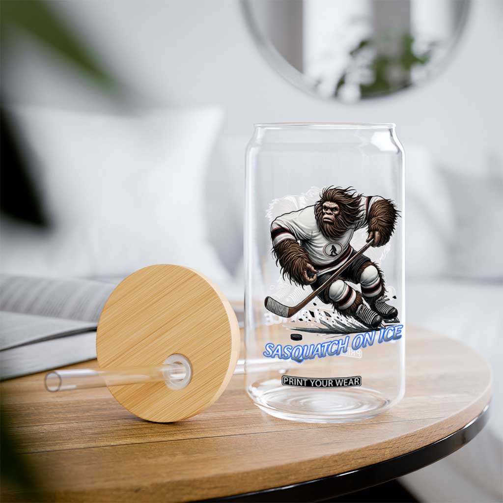 Sasquatch On Ice Glass Can Funny Bigfoot Hockey Player Gift TS12 Print Your Wear