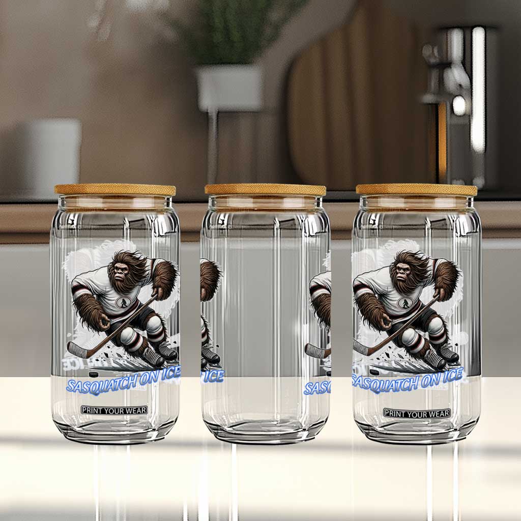 Sasquatch On Ice Glass Can Funny Bigfoot Hockey Player Gift TS12 Print Your Wear