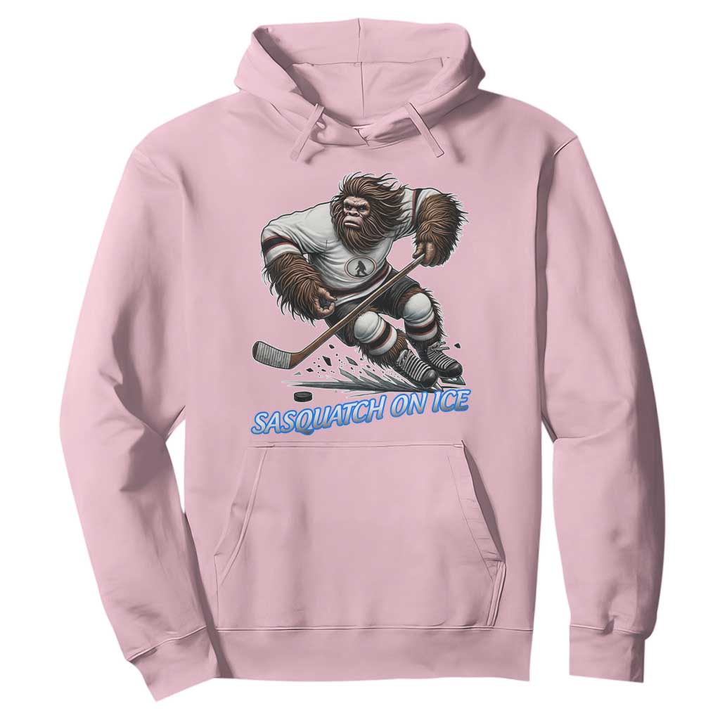 Sasquatch On Ice Hoodie Funny Bigfoot Hockey Player Gift TS12 Light Pink Print Your Wear