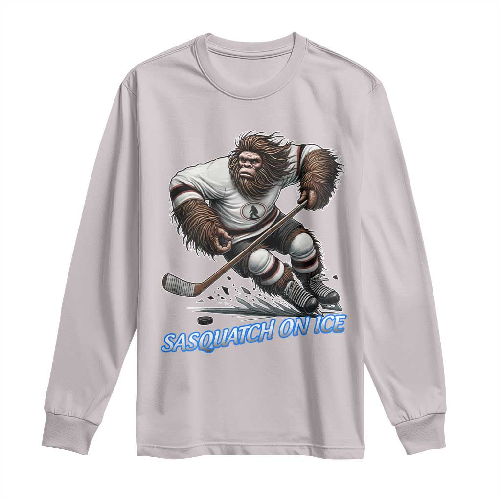 Sasquatch On Ice Long Sleeve Shirt Funny Bigfoot Hockey Player Gift TS12 Ice Gray Print Your Wear