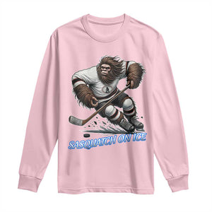 Sasquatch On Ice Long Sleeve Shirt Funny Bigfoot Hockey Player Gift TS12 Light Pink Print Your Wear