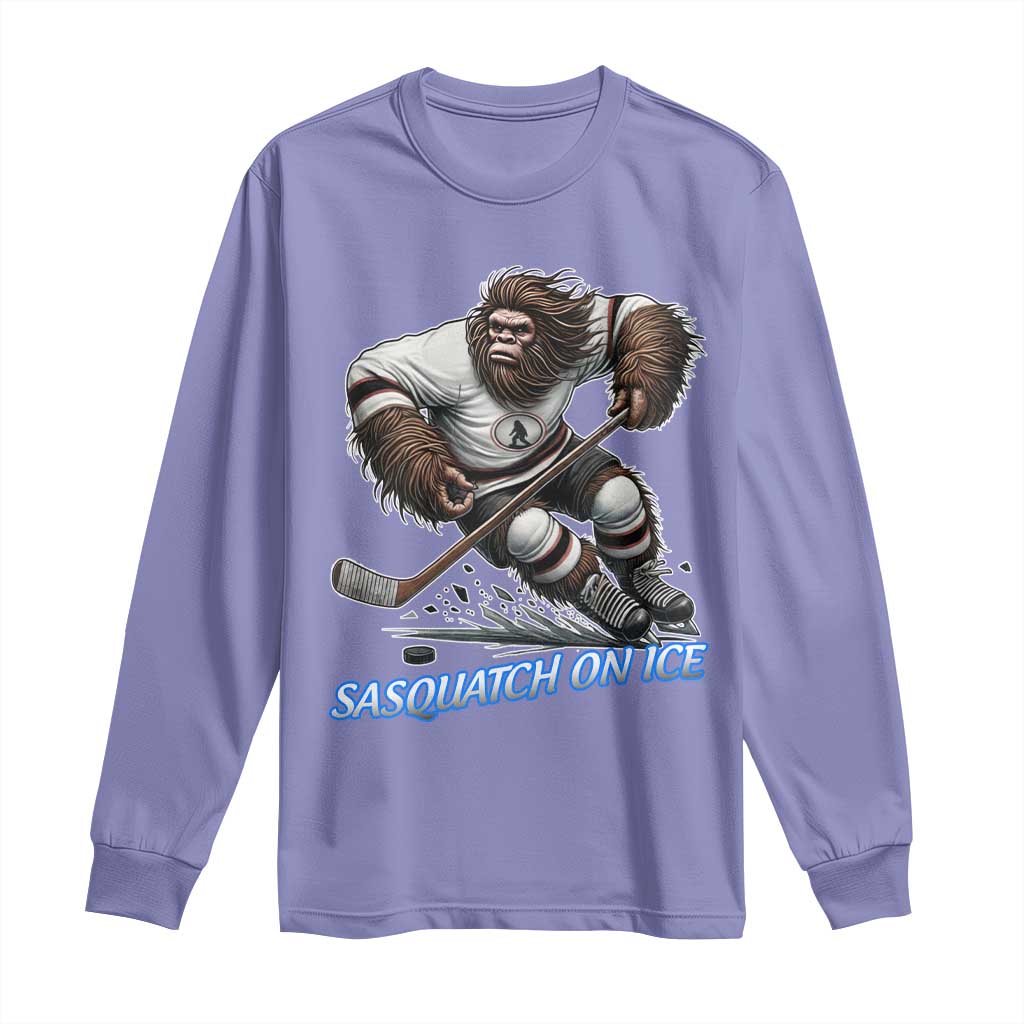 Sasquatch On Ice Long Sleeve Shirt Funny Bigfoot Hockey Player Gift TS12 Violet Print Your Wear