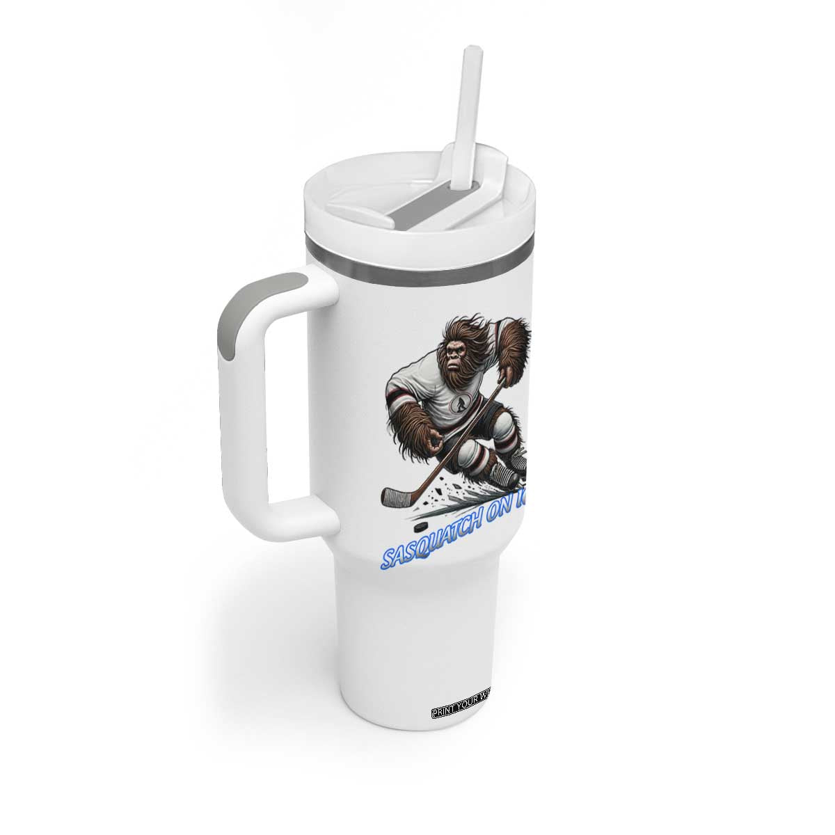 Sasquatch On Ice Tumbler With Handle Funny Bigfoot Hockey Player Gift TS12 Print Your Wear