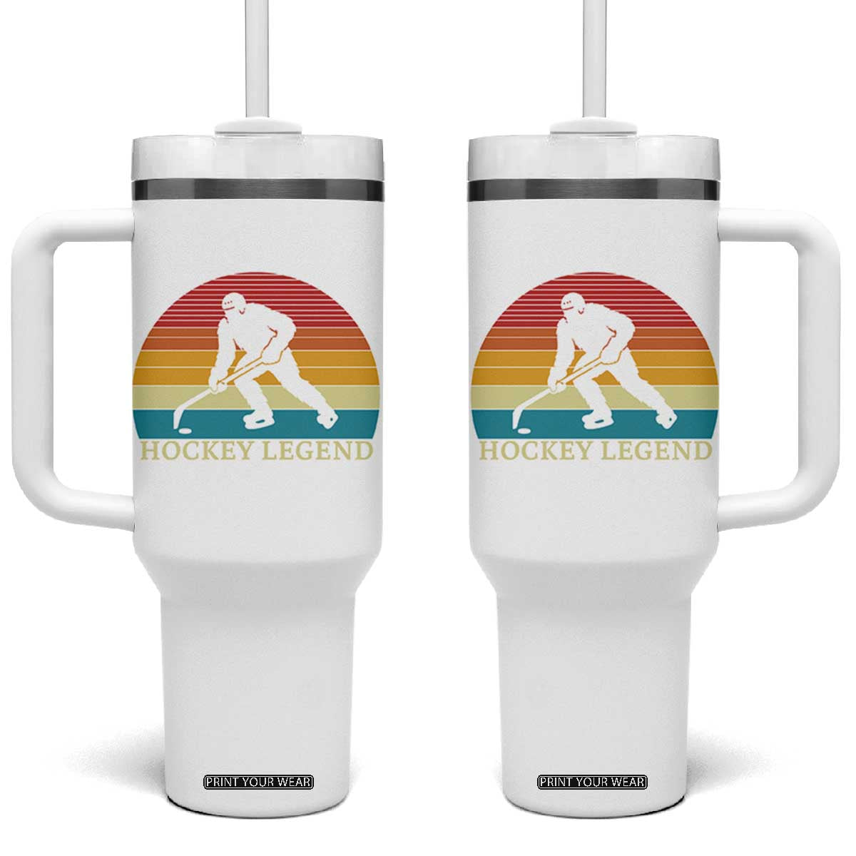 Bigfoot Hockey Legend Tumbler With Handle Retro Sasquatch Cryptid Player Gift TS12 One Size: 40 oz White Print Your Wear