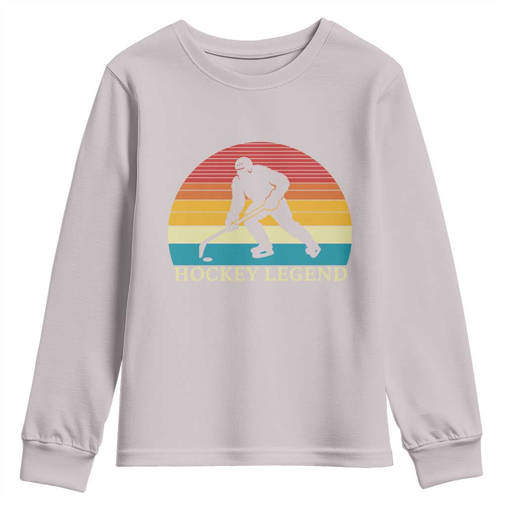 Bigfoot Hockey Legend Youth Sweatshirt Retro Sasquatch Cryptid Player Gift TS12 Ice Gray Print Your Wear