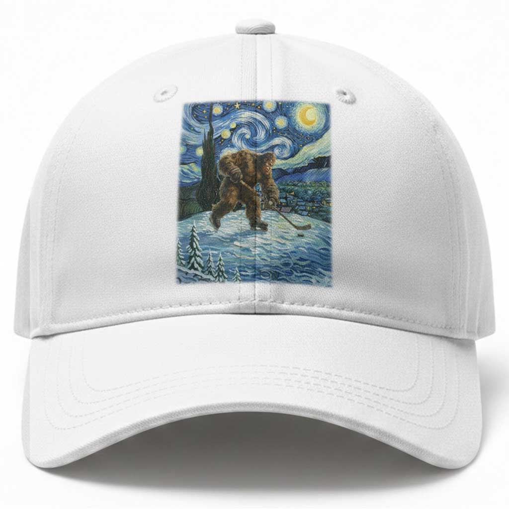 Cryptid Hockey Bigfoot Starry Night Inspired Funny Gift Baseball Cap TS12 Print Your Wear