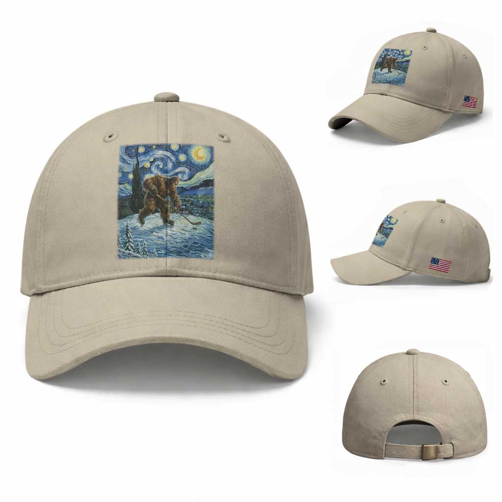 Cryptid Hockey Bigfoot Starry Night Inspired Funny Gift Baseball Cap TS12 Baseball Cap Universal Fit Beige Print Your Wear