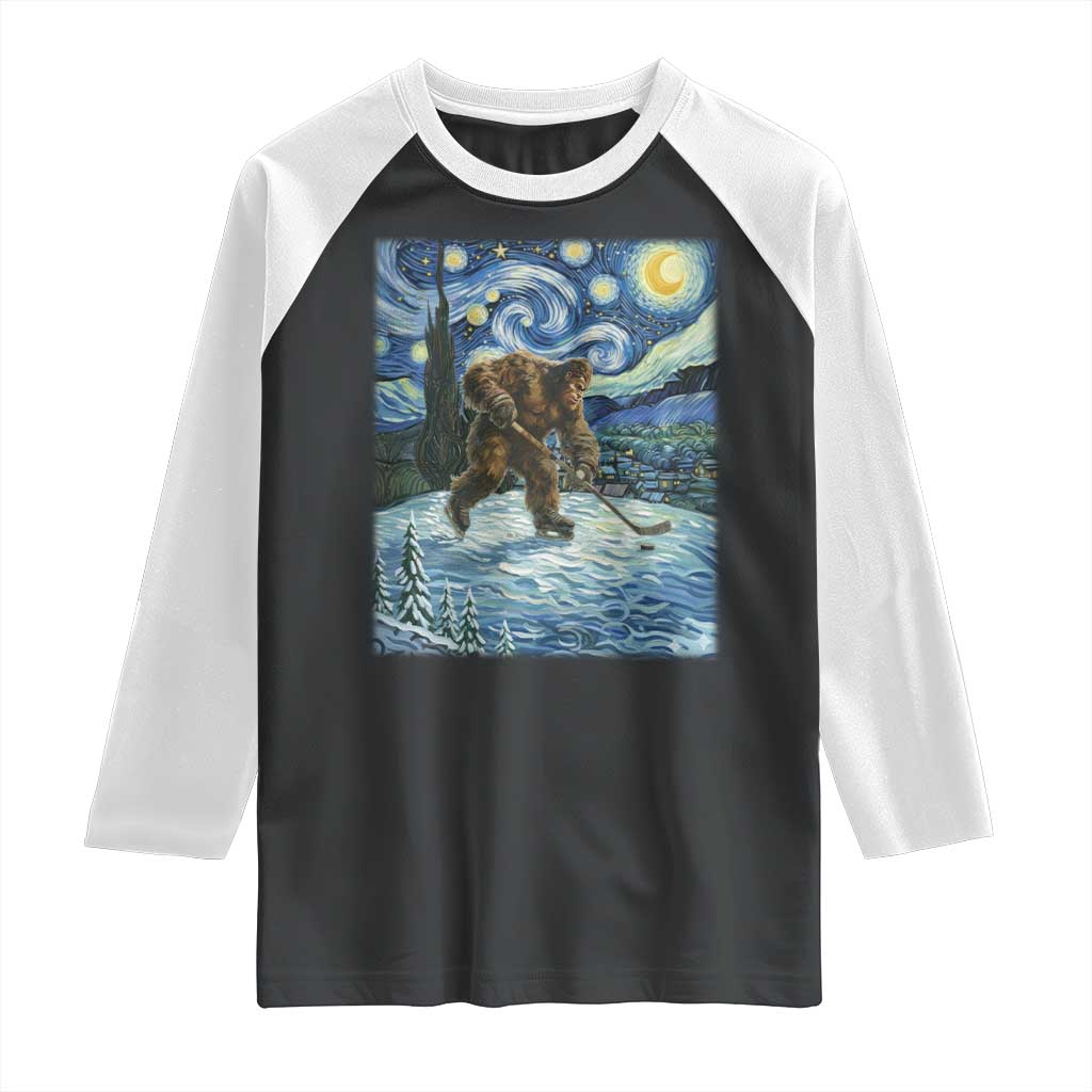 Cryptid Hockey Bigfoot Starry Night Inspired Funny Gift Raglan Shirt TS12 Black White Print Your Wear