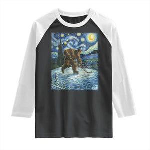 Cryptid Hockey Bigfoot Starry Night Inspired Funny Gift Raglan Shirt TS12 Black White Print Your Wear