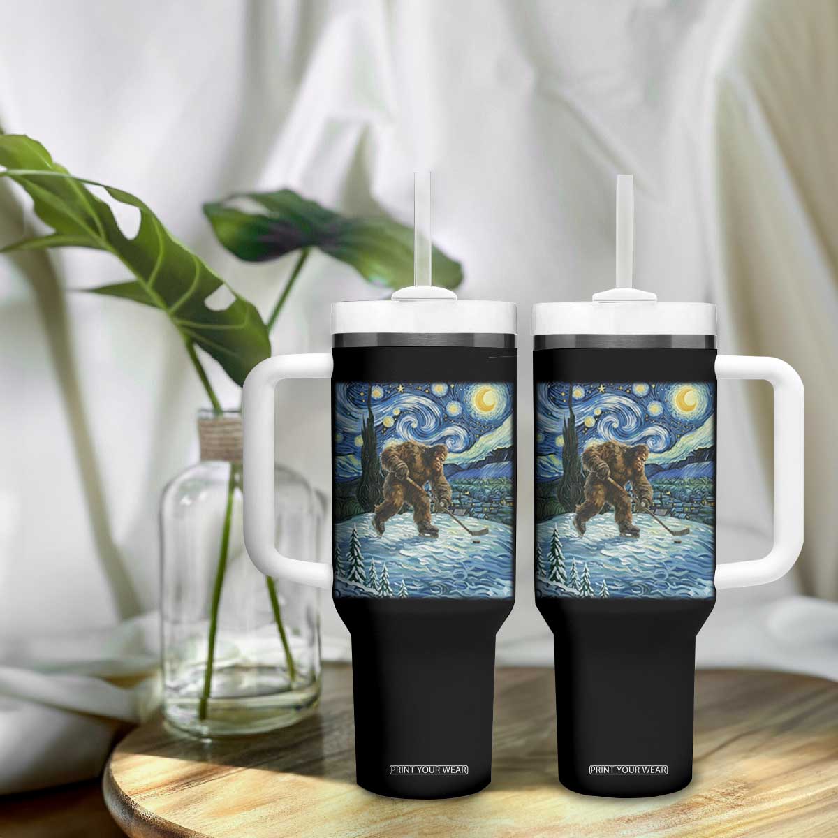 Cryptid Hockey Bigfoot Starry Night Inspired Funny Gift Tumbler With Handle TS12 Print Your Wear