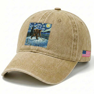 Cryptid Hockey Bigfoot Starry Night Inspired Funny Gift Washed Cotton Baseball Cap TS12 Print Your Wear
