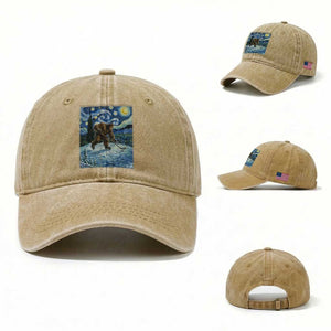 Cryptid Hockey Bigfoot Starry Night Inspired Funny Gift Washed Cotton Baseball Cap TS12 Washed Cap Universal Fit Khaki Print Your Wear