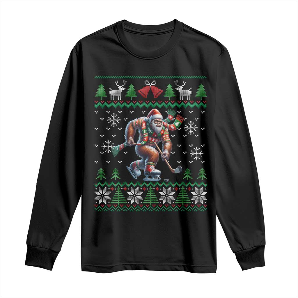 Ugly Christmas Bigfoot Playing Hockey Long Sleeve Shirt Funny Xmas Gift TS12 Black Print Your Wear