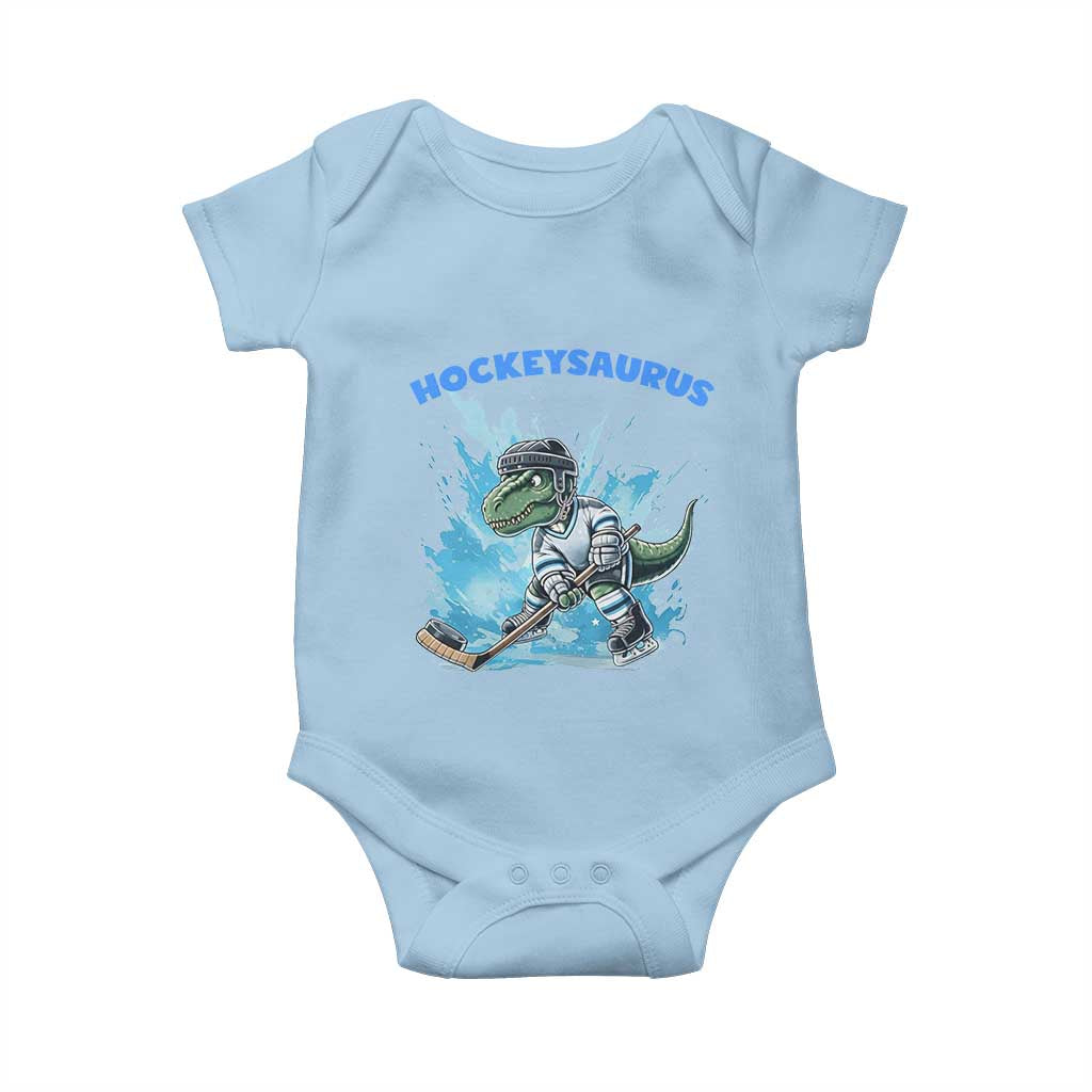 Hockeysaurus Baby Onesie Funny Dinosaur Playing Ice Hockey Gift TS12 Light Blue Print Your Wear