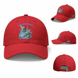 Hockeysaurus Baseball Cap Funny Dinosaur Playing Ice Hockey Gift TS12 Baseball Cap Universal Fit Red Print Your Wear