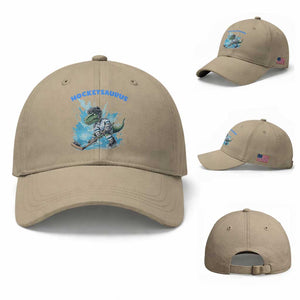 Hockeysaurus Baseball Cap Funny Dinosaur Playing Ice Hockey Gift TS12 Baseball Cap Universal Fit Khaki Print Your Wear