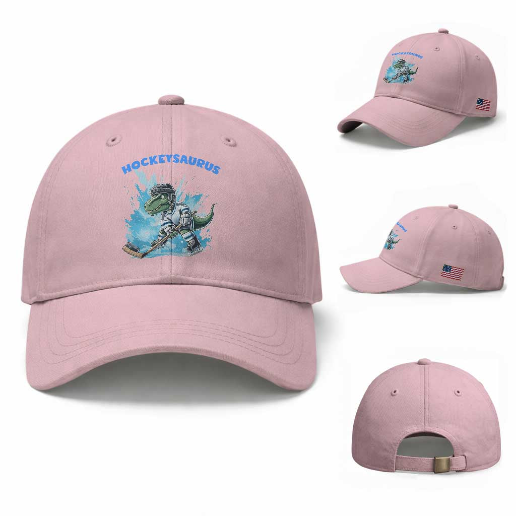 Hockeysaurus Baseball Cap Funny Dinosaur Playing Ice Hockey Gift TS12 Baseball Cap Universal Fit Light Pink Print Your Wear