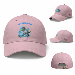 Hockeysaurus Baseball Cap Funny Dinosaur Playing Ice Hockey Gift TS12 Baseball Cap Universal Fit Light Pink Print Your Wear