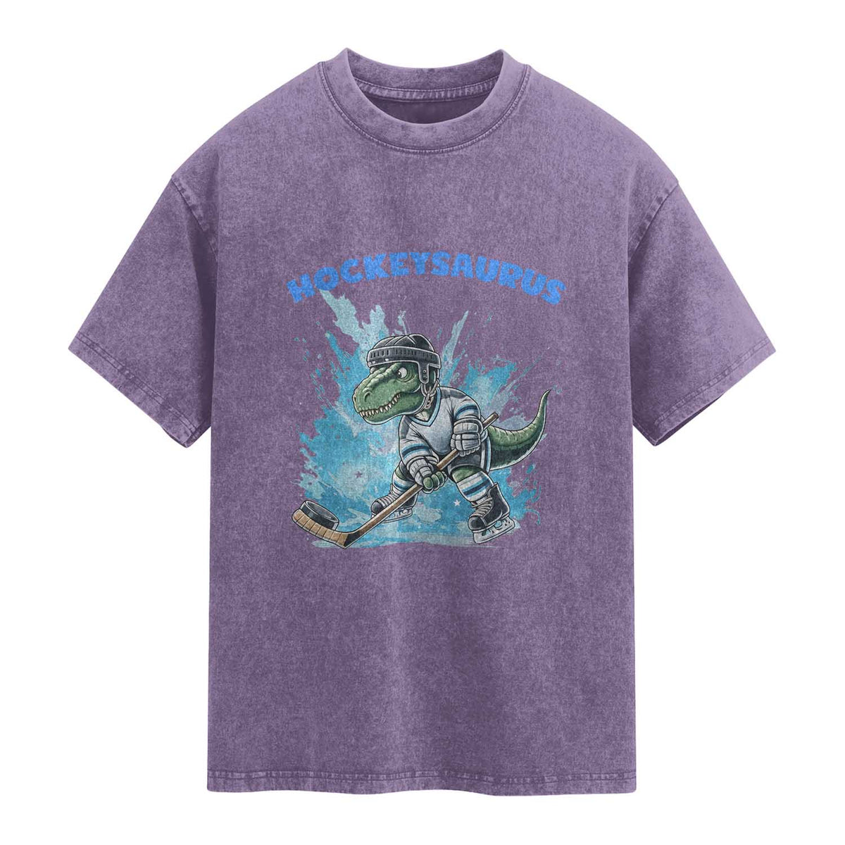 Hockeysaurus Washed Cotton T-Shirt Funny Dinosaur Playing Ice Hockey Gift