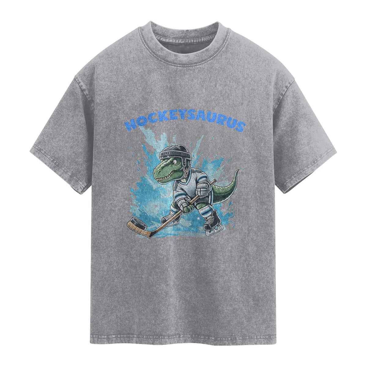 Hockeysaurus Washed Cotton T-Shirt Funny Dinosaur Playing Ice Hockey Gift