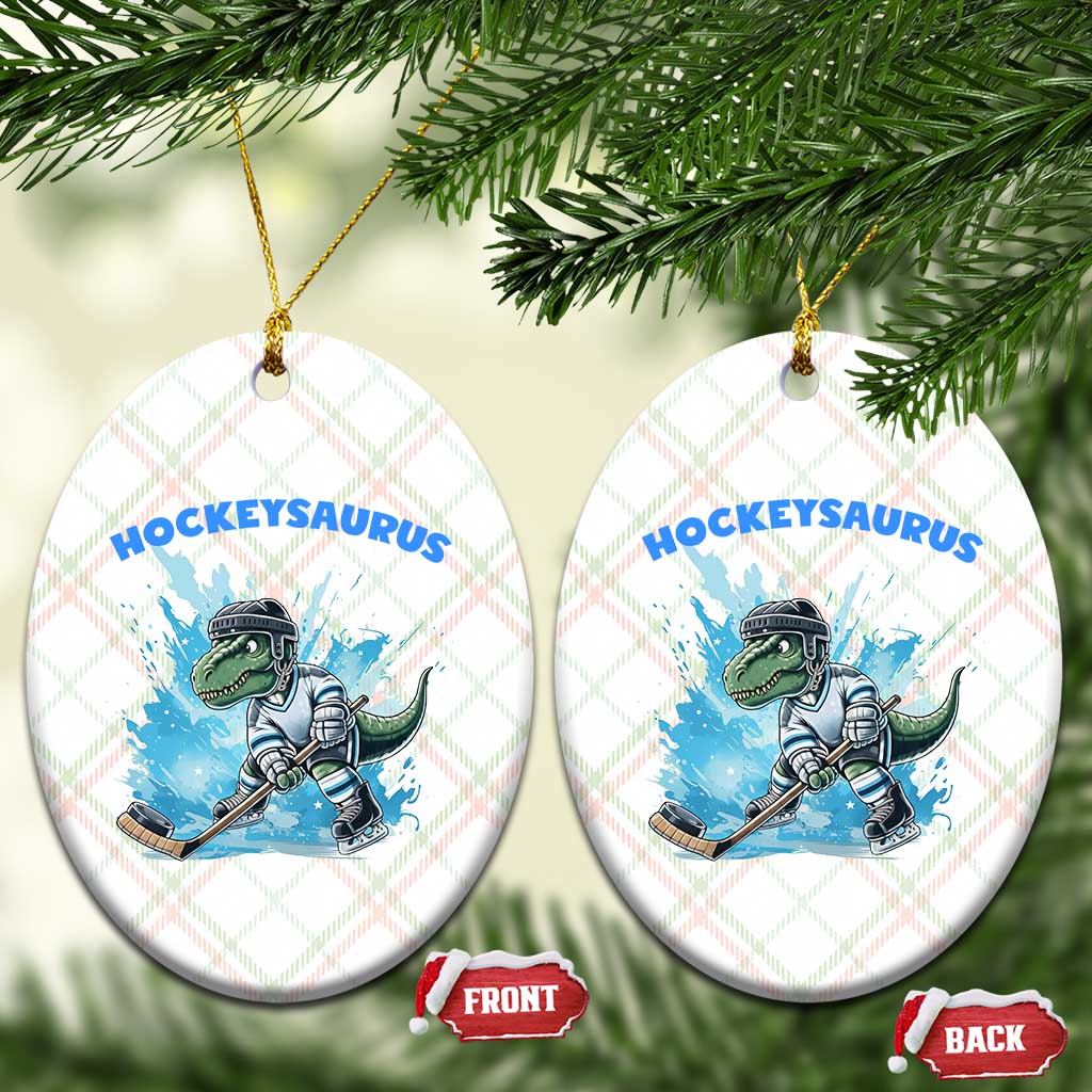 Hockeysaurus Ceramic Ornament Funny Dinosaur Playing Ice Hockey Gift TS12 Print Your Wear