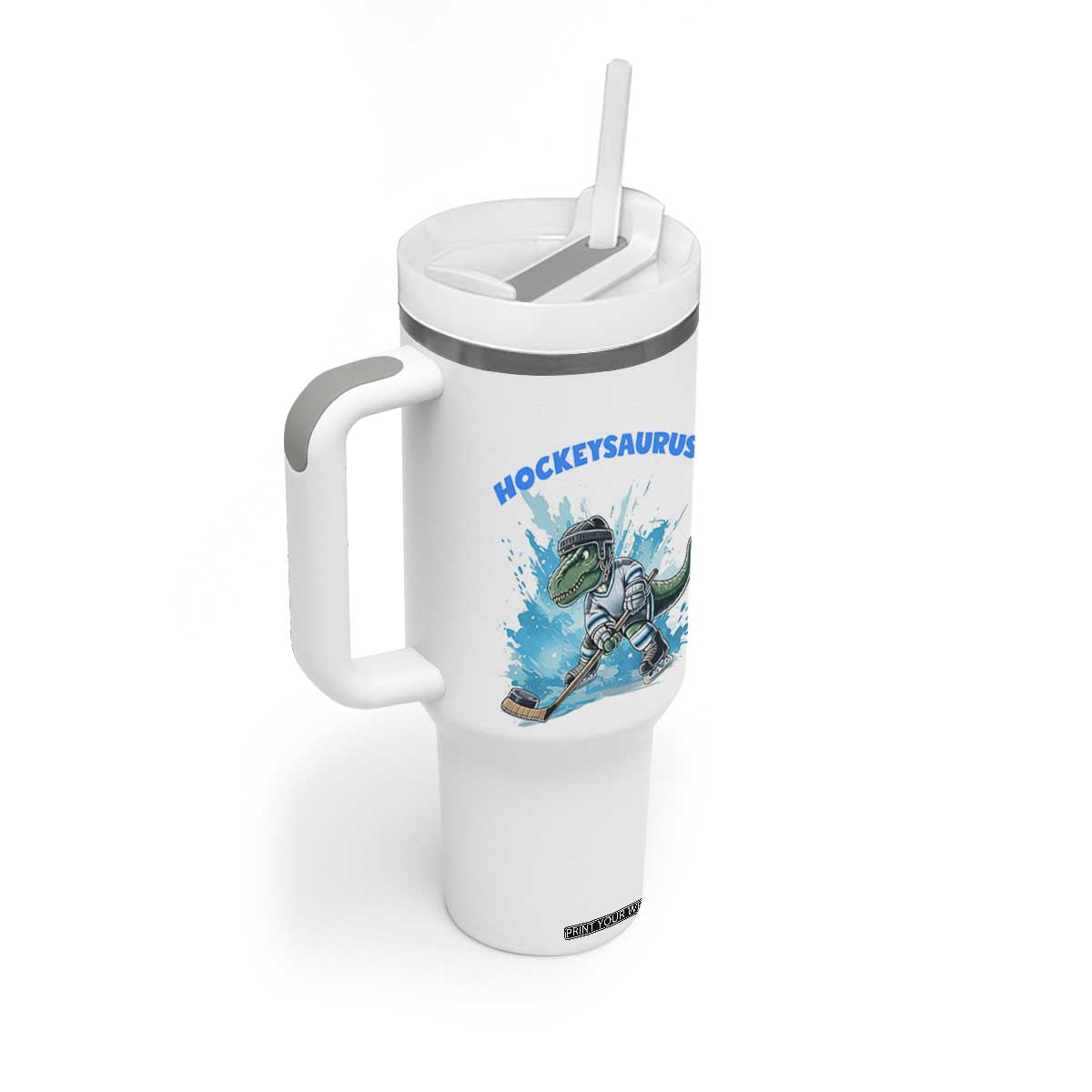 Hockeysaurus Tumbler With Handle Funny Dinosaur Playing Ice Hockey Gift TS12 Print Your Wear