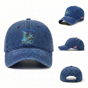 Hockeysaurus Washed Cotton Baseball Cap Funny Dinosaur Playing Ice Hockey Gift TS12 Washed Cap Universal Fit Royal Blue Print Your Wear