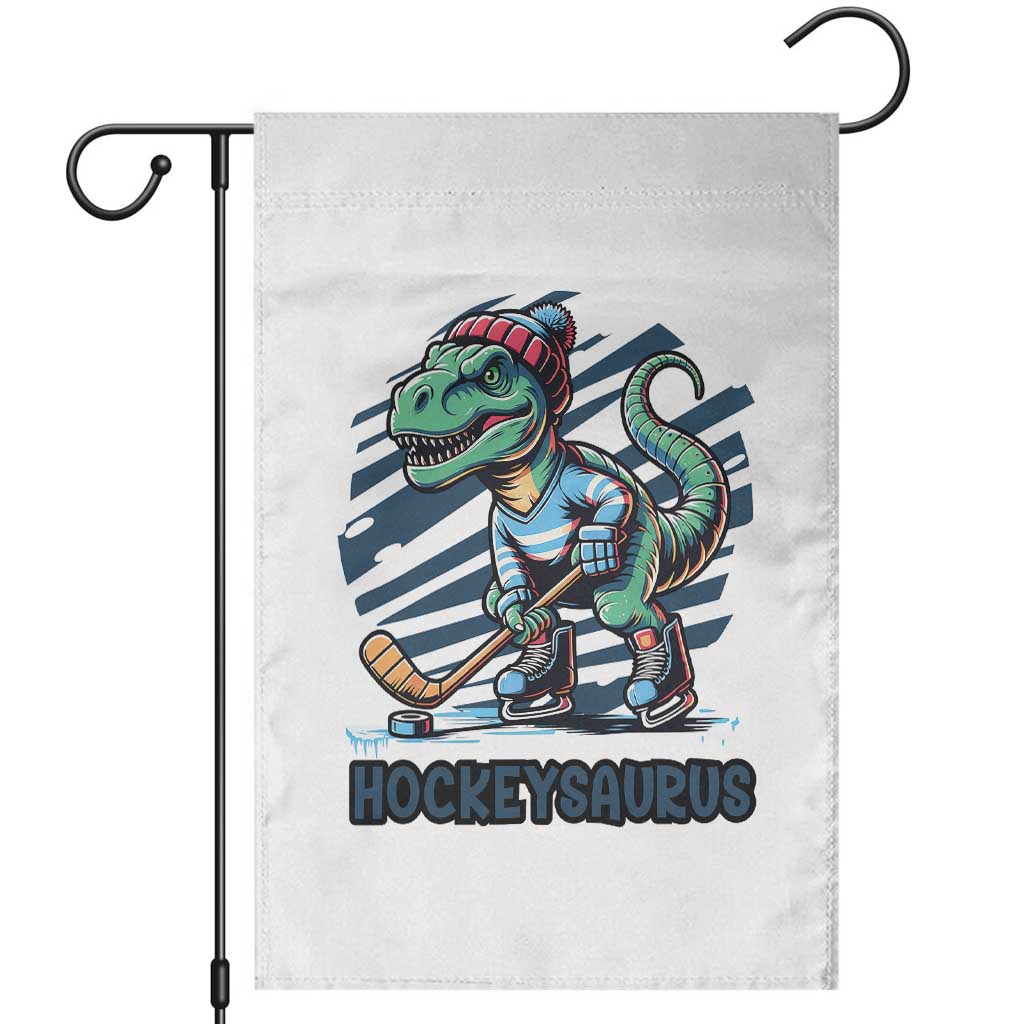Funny Dinosaur Playing Ice Hockey Garden Flag Hockeysaurus Gift For Kids TS12 White Print Your Wear